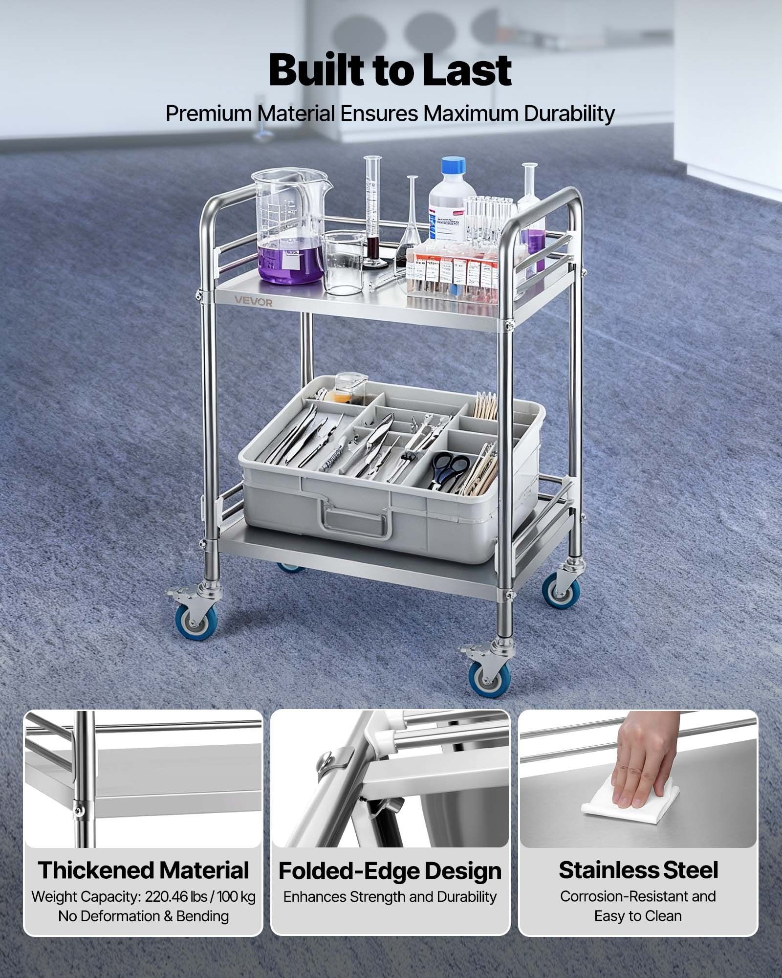 Stainless Steel Cart, 2-Tier R - Medical Labs recensione e prezzo