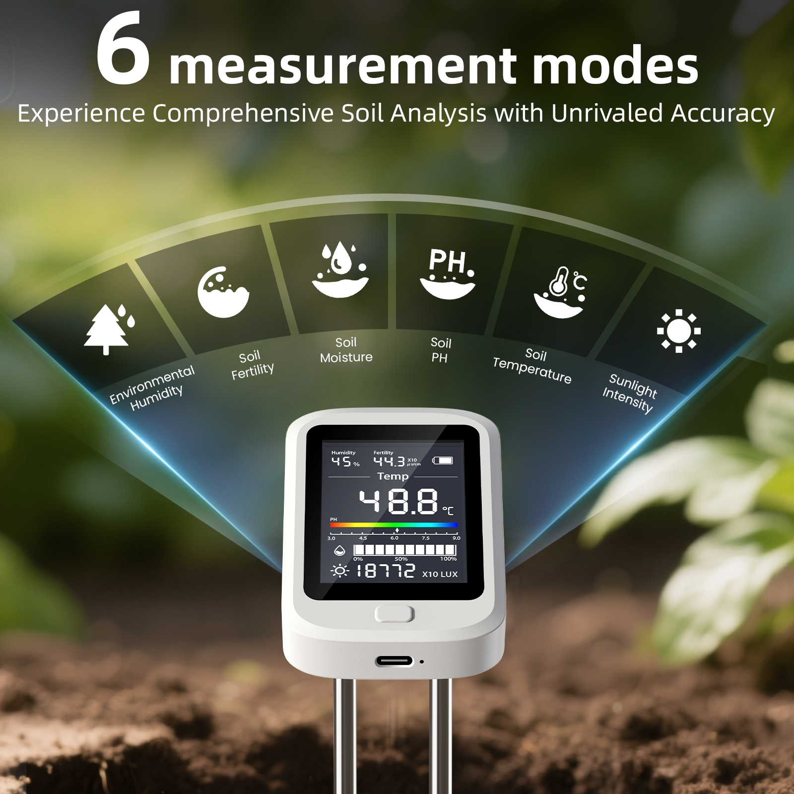 6-in-1 Soil Moisture Meter, Hy - Ph Meter recensione e prezzo